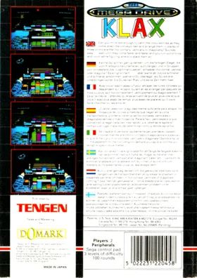 Klax (Japan) box cover back